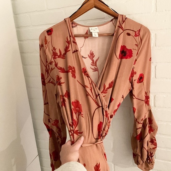 Johanna Ortiz X H&M Maxi Wrap Dress Blogger Favorite Floral Tan Red Size Large - Picture 12 of 16